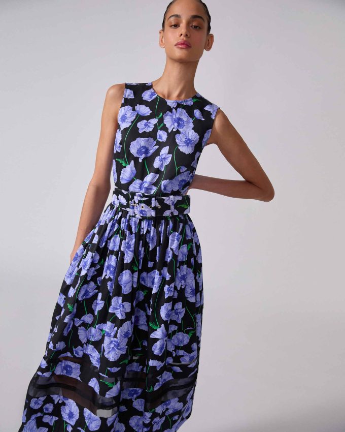 Floral-Print Dress With Organza Insert