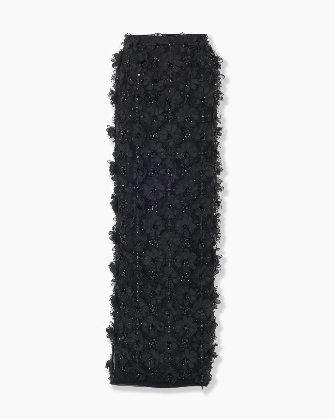 Embroidered Tulle Column Skirt