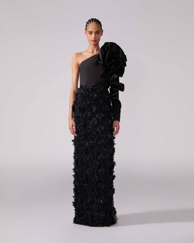 Embroidered Tulle Column Skirt