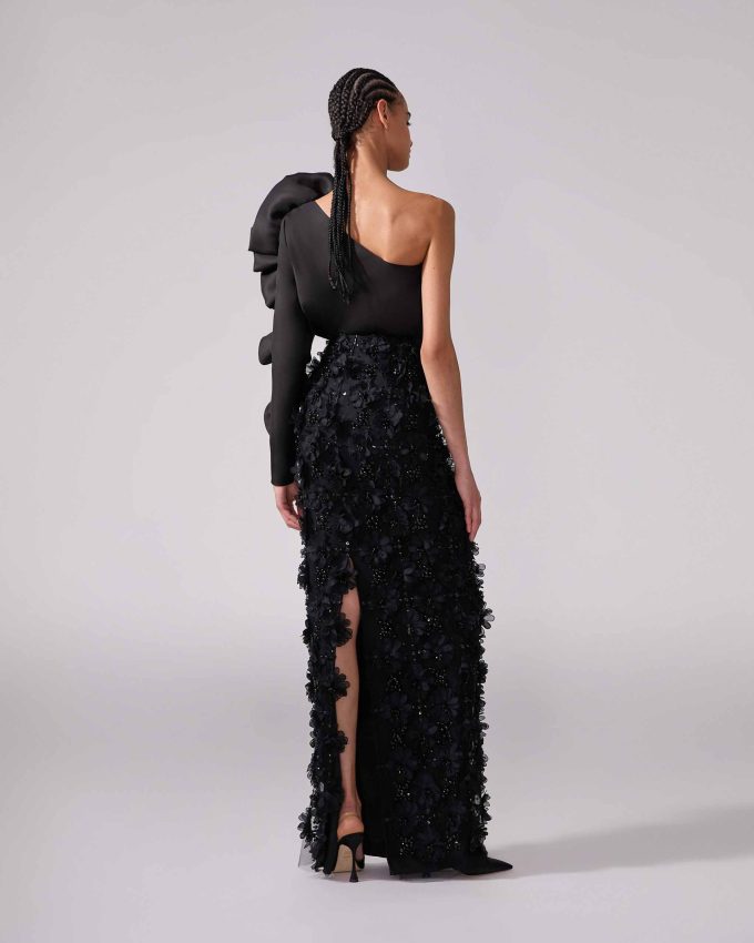 Embroidered Tulle Column Skirt