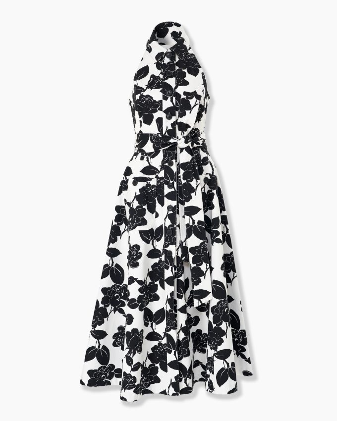 Floral-Print Midi Halterneck Dress