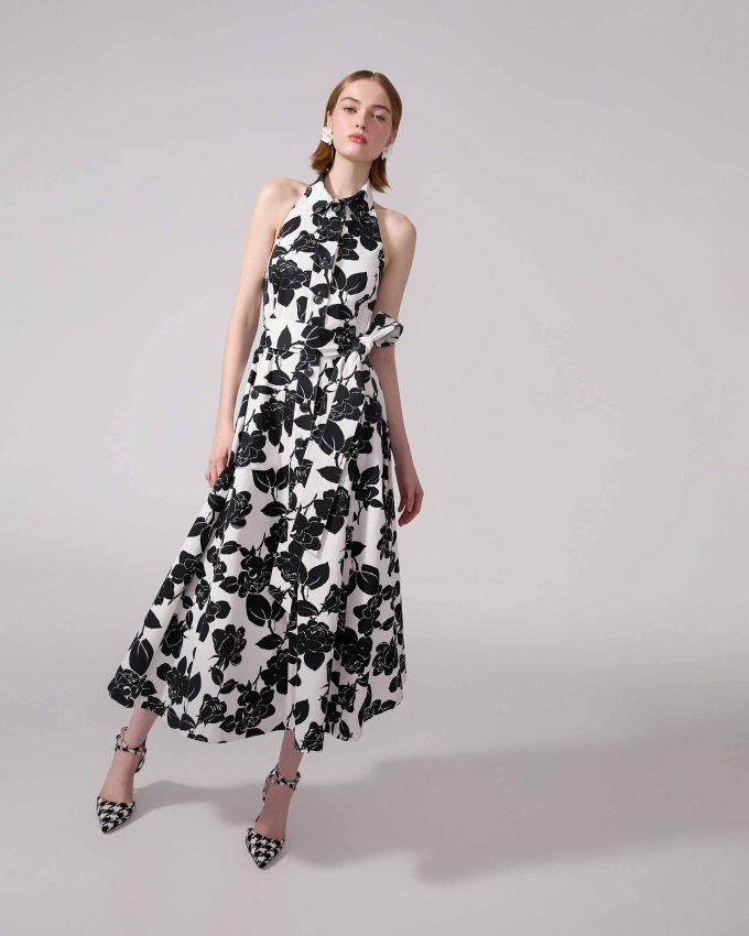 Floral-Print Midi Halterneck Dress