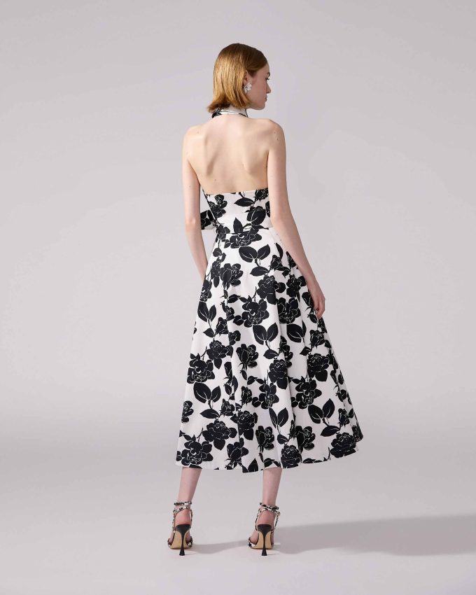Floral-Print Midi Halterneck Dress