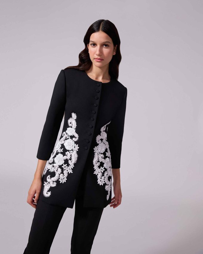 Embroidered Collarless Jacket