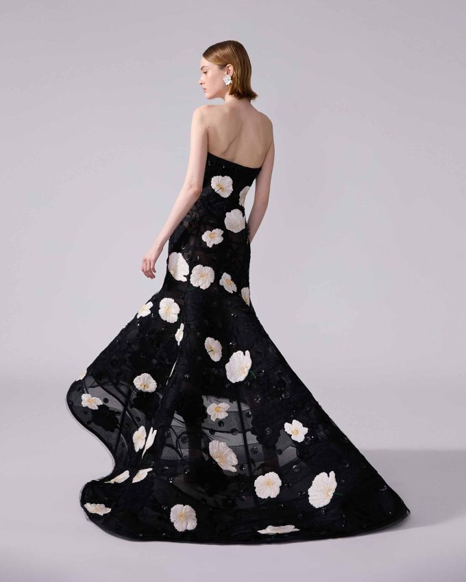 Embroidered High-Low Trumpet Gown
