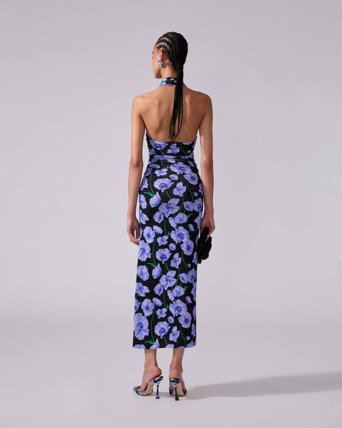 Floral-Print Jersey Halterneck Dress