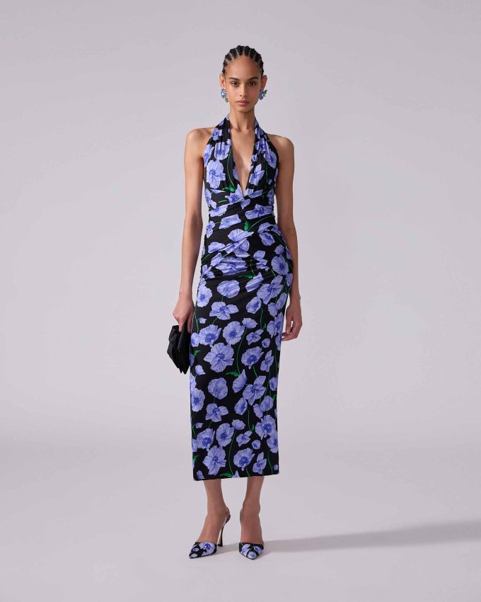 Floral-Print Jersey Halterneck Dress