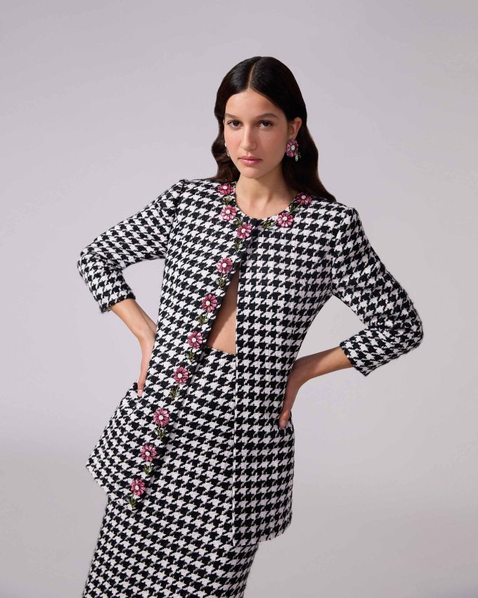 Embroidered Houndstooth Jacket