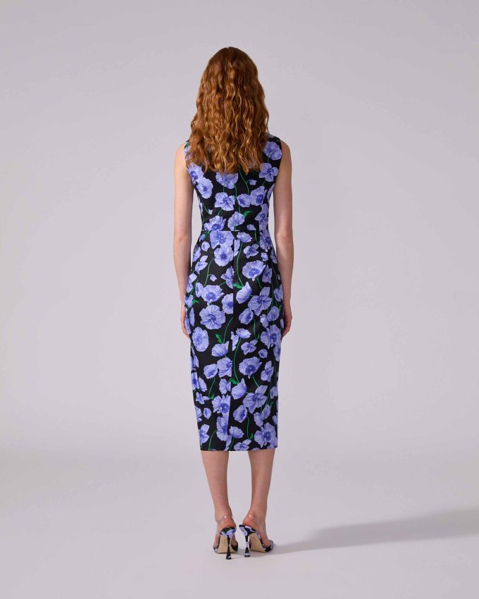 Floral-Print Midi Dress with Drawstring