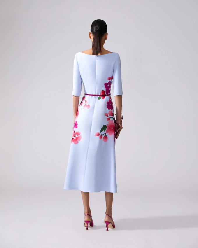 Floral-Embroidered Boat-Neck Dress