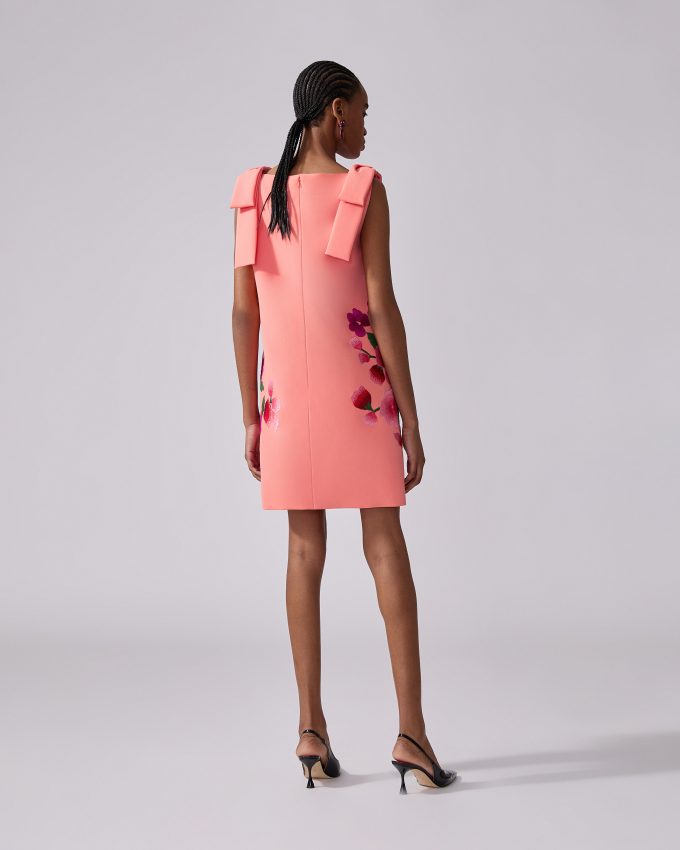 Floral-Embroidered Shift Dress With Bows