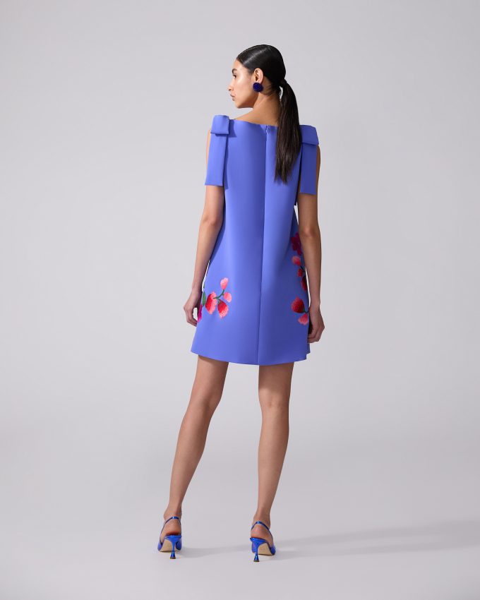 Floral-Embroidered Shift Dress With Bows