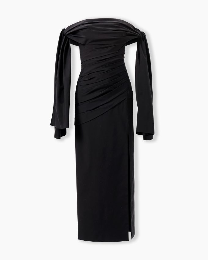 Off-The-Shoulder Tie Midi Dress