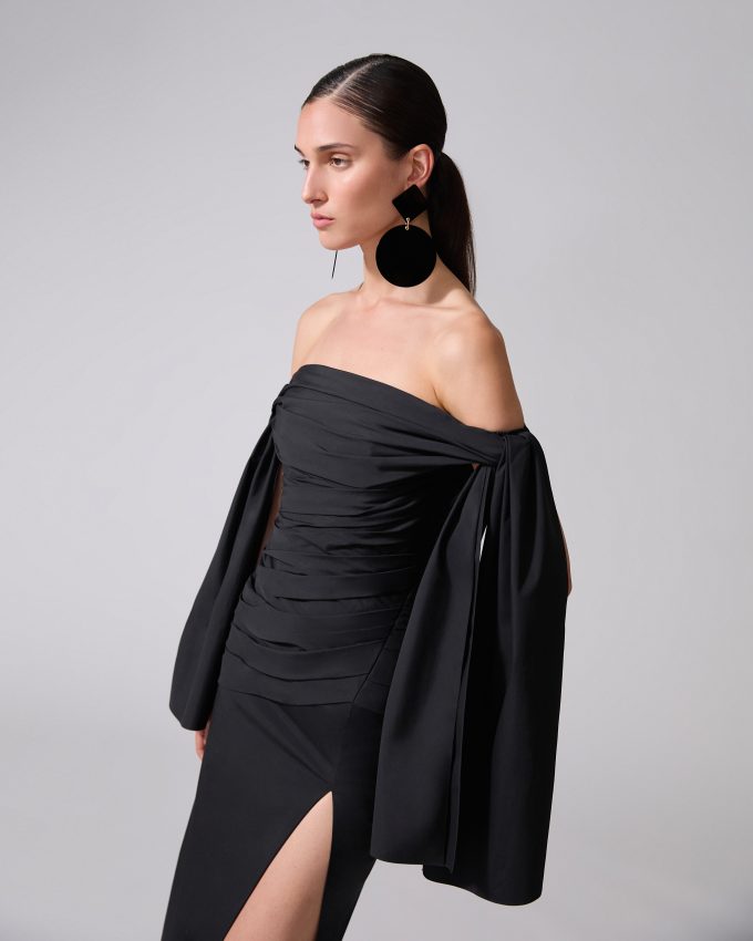 Off-The-Shoulder Tie Midi Dress