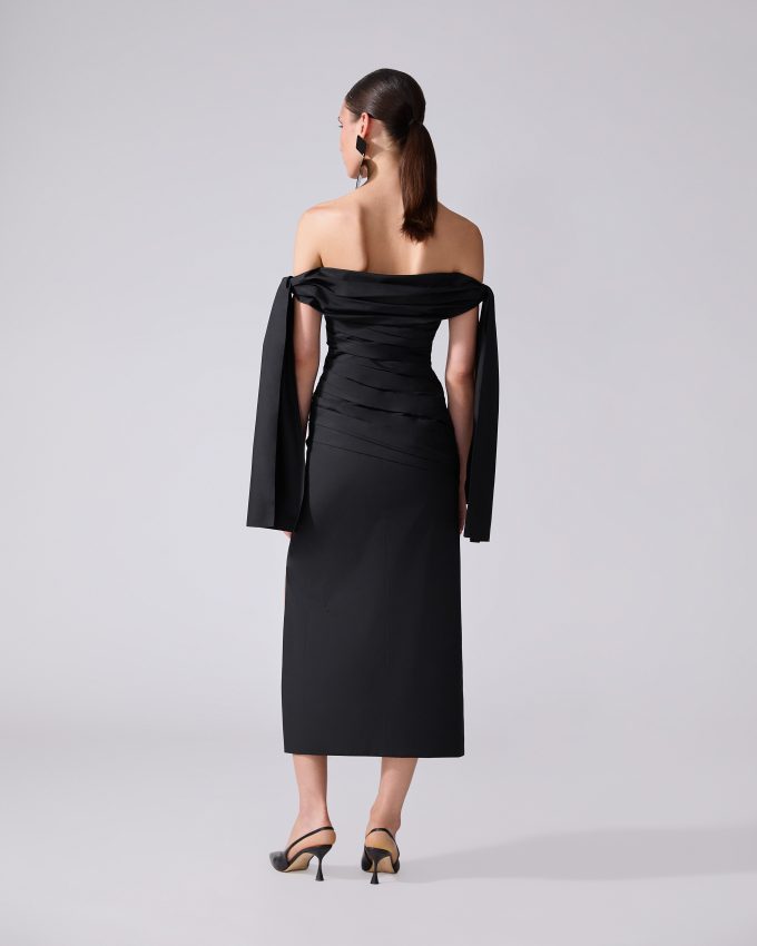 Off-The-Shoulder Tie Midi Dress