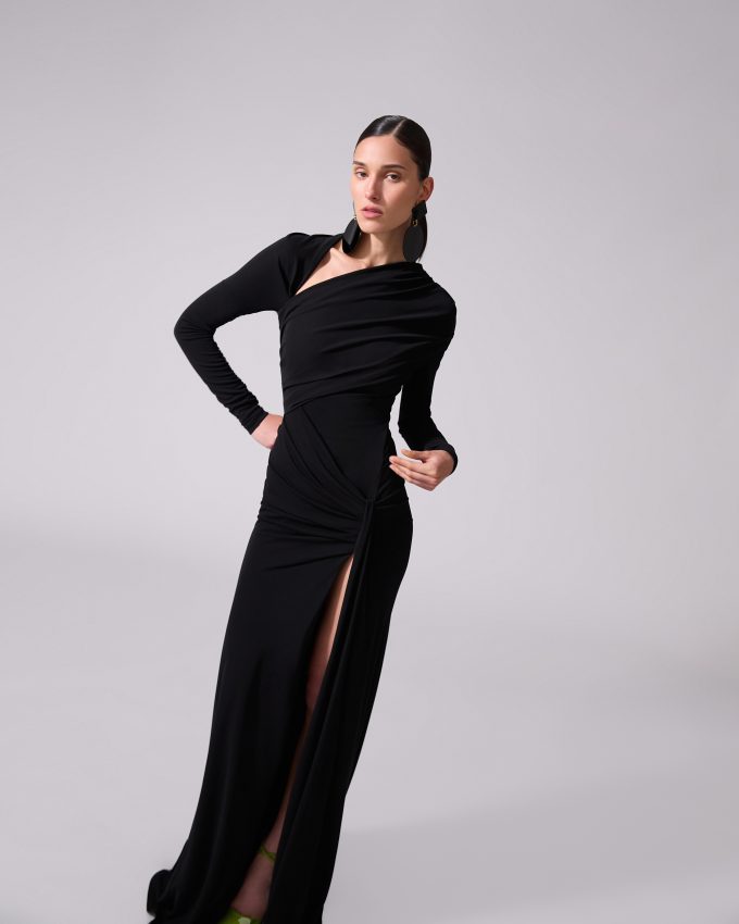 Long-Sleeved Draped Gown