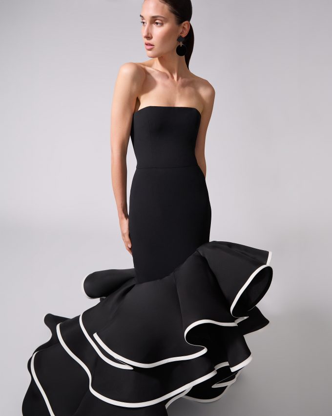 Strapless Gown With Folded Ruffles