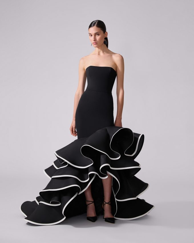 Strapless Gown With Folded Ruffles