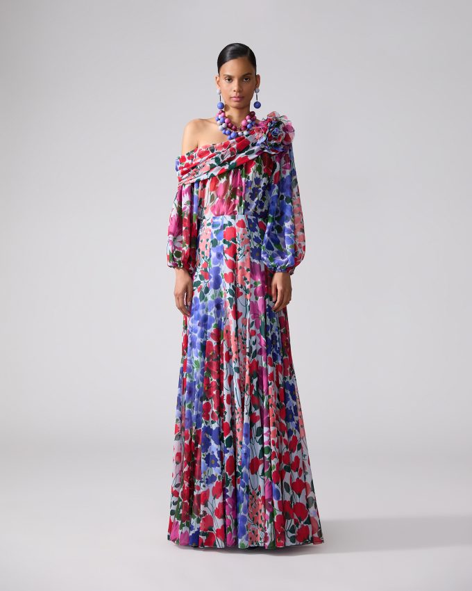 Jardin-Print One-Shoulder Top