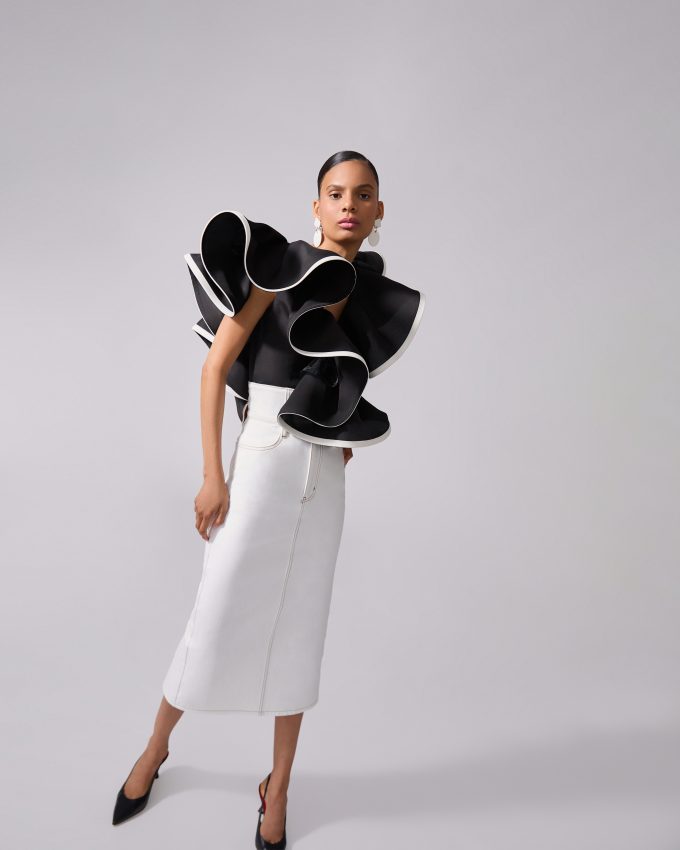 Folded Ruffle V-Neck Top