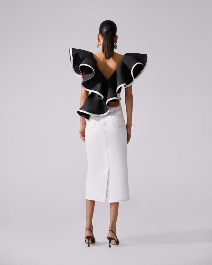 Folded Ruffle V-Neck Top