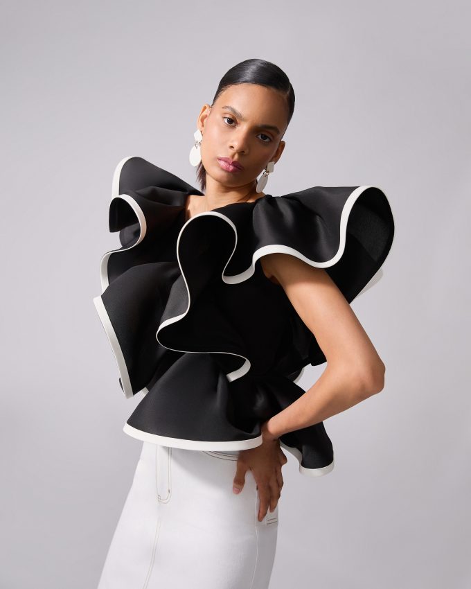 Folded Ruffle V-Neck Top