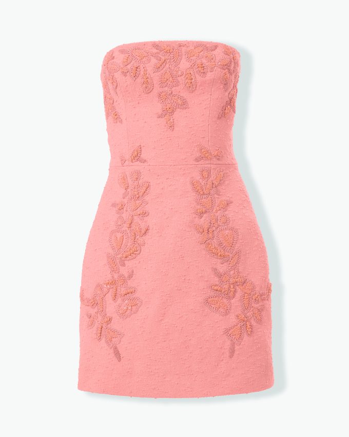 Embroidered Slub-Cotton Mini Dress