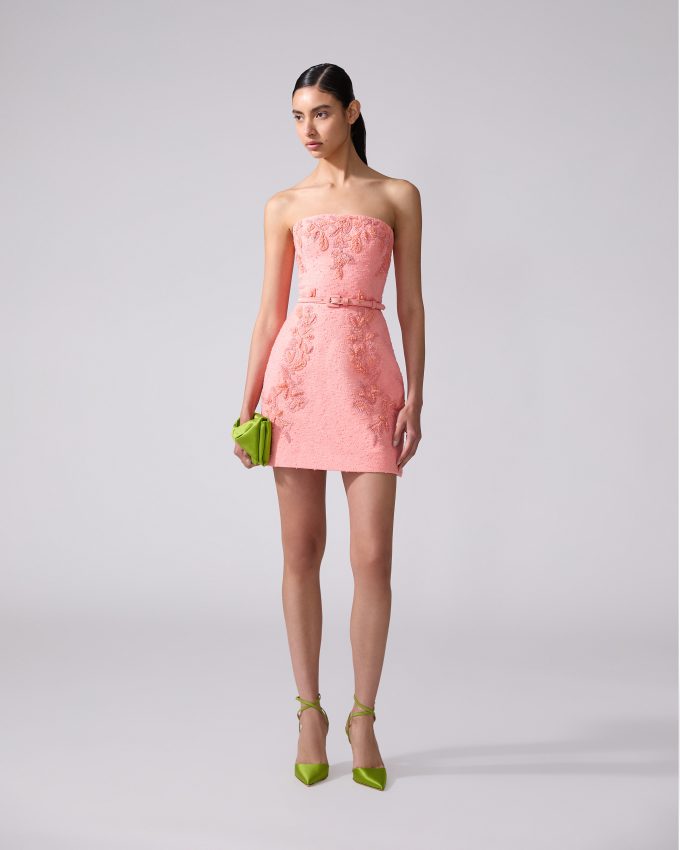 Embroidered Slub-Cotton Mini Dress