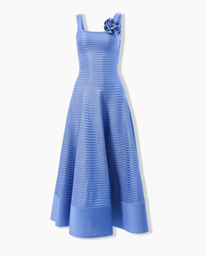 Stripe-Knit Dress With Rosette