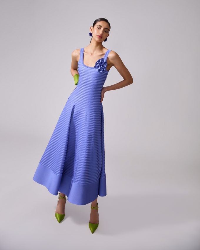 Stripe-Knit Dress With Rosette