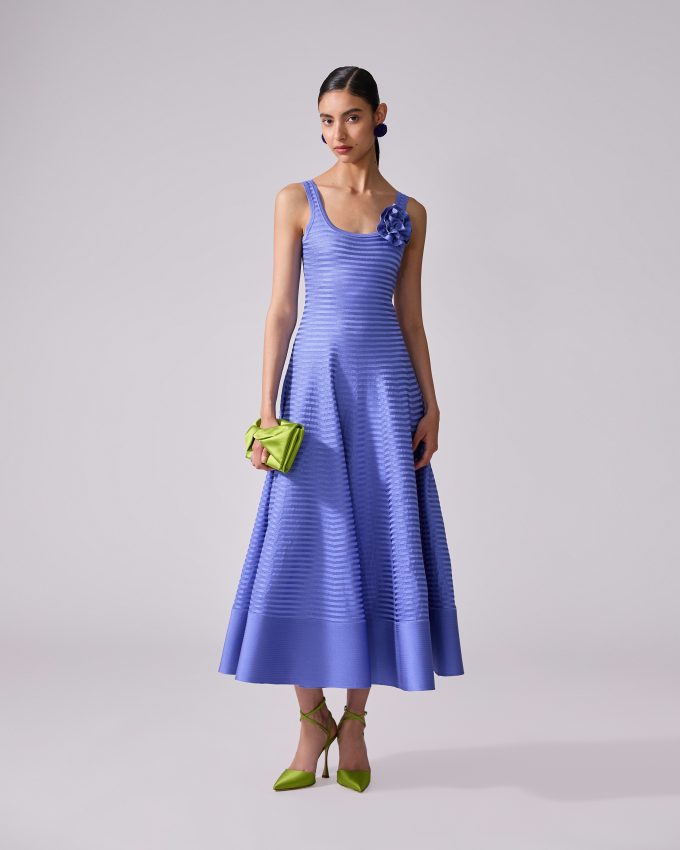 Stripe-Knit Dress With Rosette
