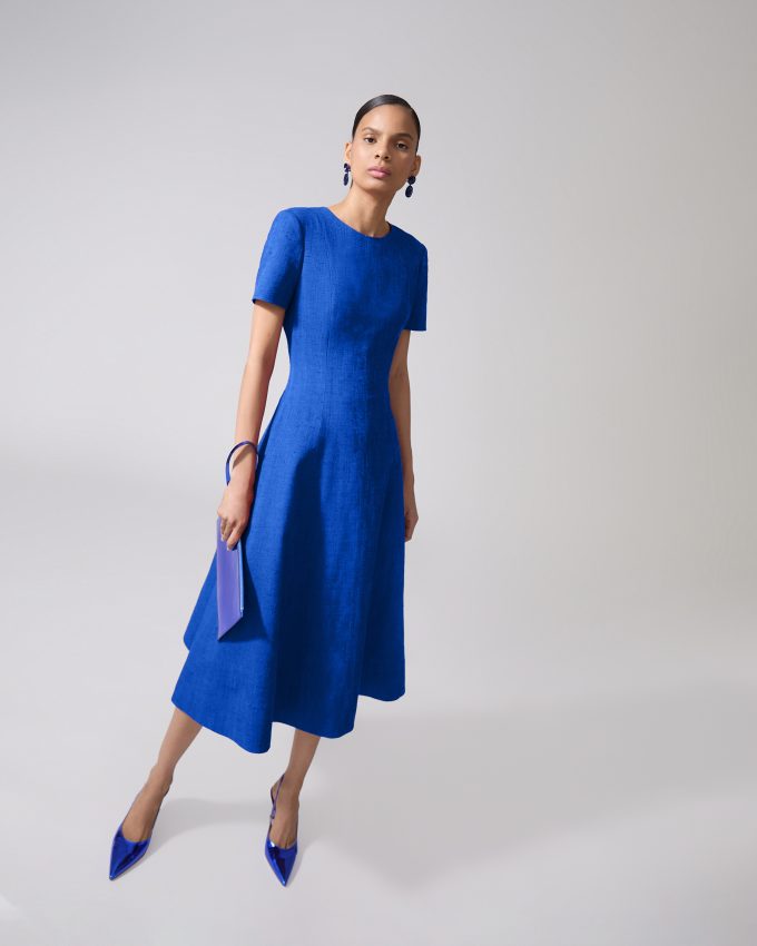 Short-Sleeve Crewneck Midi Dress