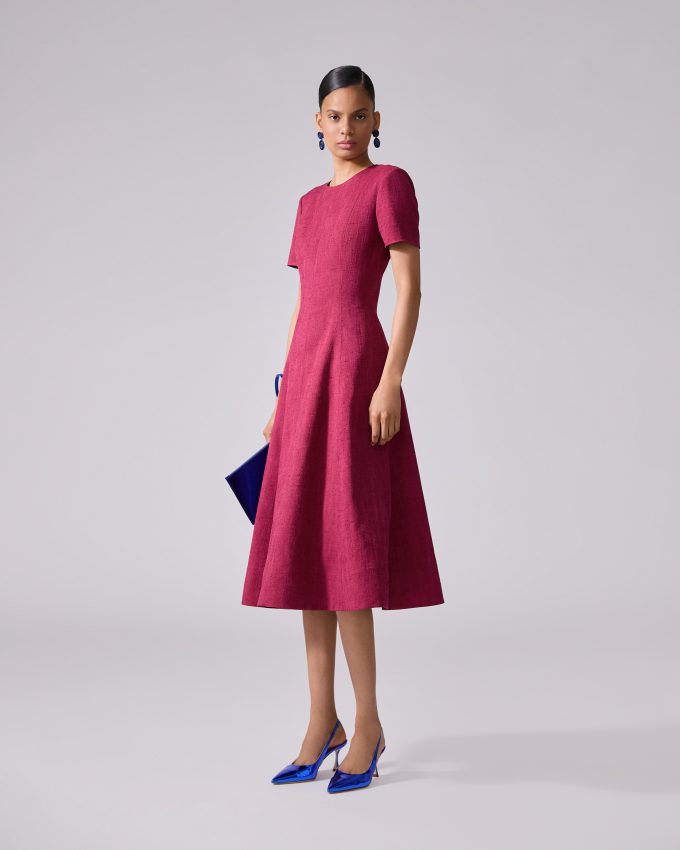 Short-Sleeve Crewneck Midi Dress