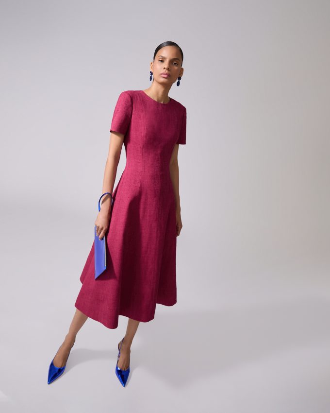 Short-Sleeve Crewneck Midi Dress