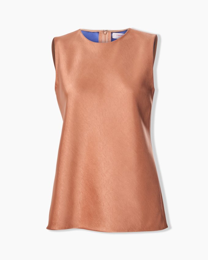 Sleeveless Satin Crewneck Top