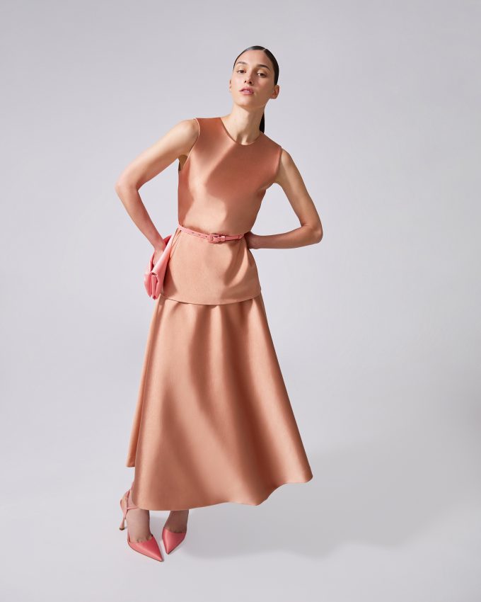 Half-Circle Satin Midi Skirt