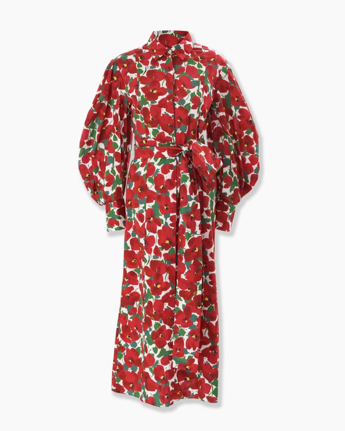 Floral-Print Puff-Sleeve Shirt Dress