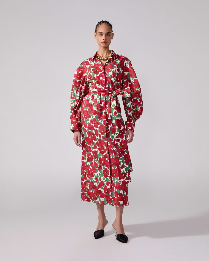 Floral-Print Puff-Sleeve Shirt Dress