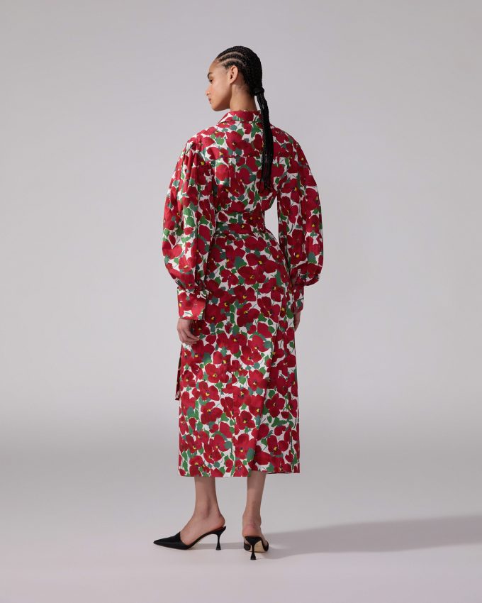 Floral-Print Puff-Sleeve Shirt Dress