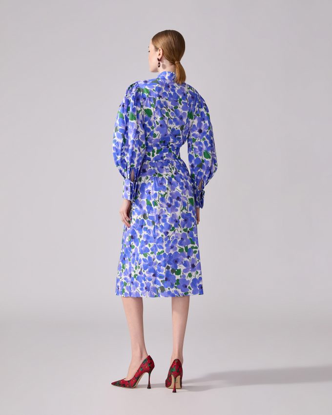 Floral-Print Puff-Sleeve Shirt Dress