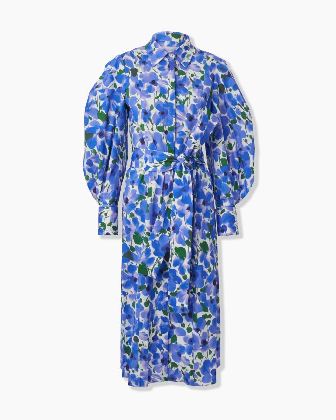 Floral-Print Puff-Sleeve Shirt Dress