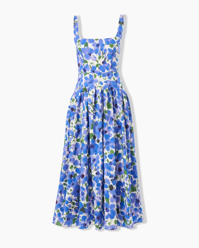 Floral-Print Scoop-Neck Midi Dress