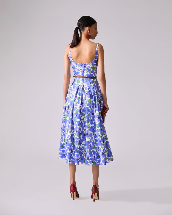Floral-Print Scoop-Neck Midi Dress
