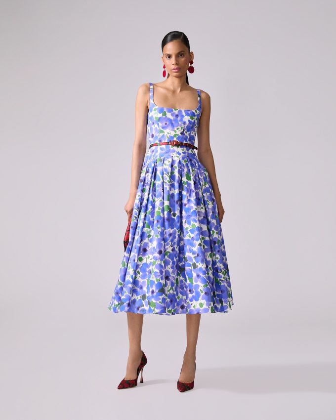 Floral-Print Scoop-Neck Midi Dress