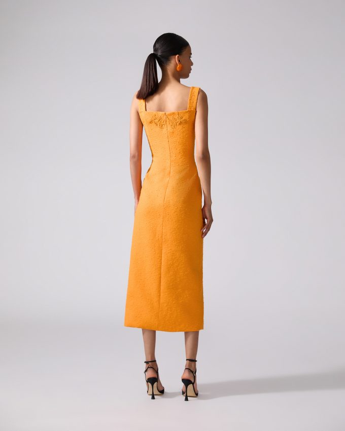 Embroidered Slub-Cotton Strapless Dress