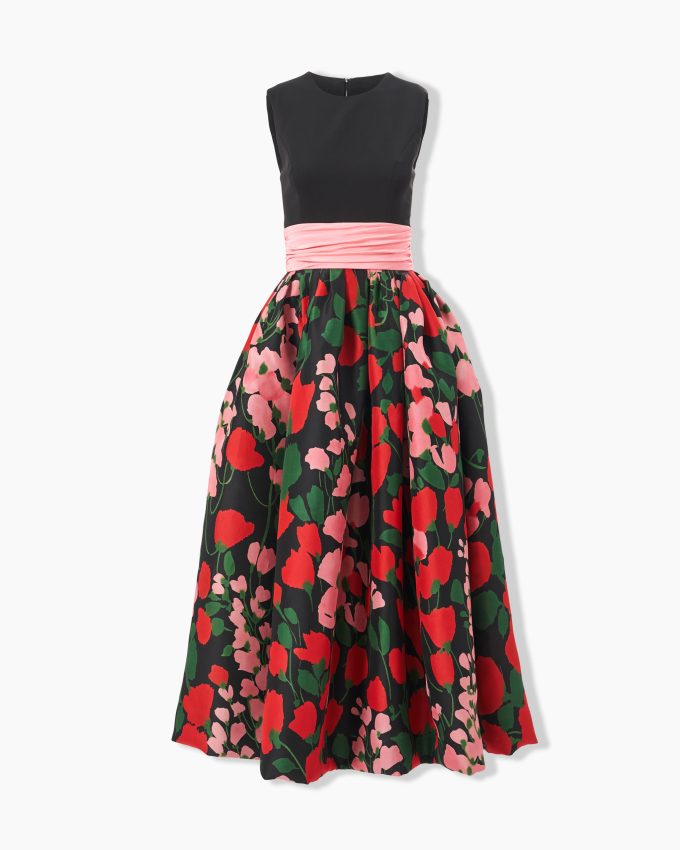 Floral-Print Cummerbund-Waist Dress