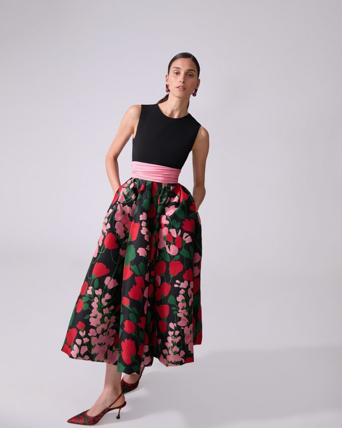 Floral-Print Cummerbund-Waist Dress