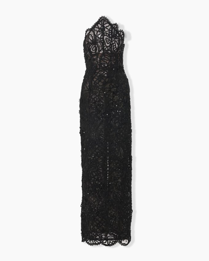 Embroidered Curved Neckline Dress