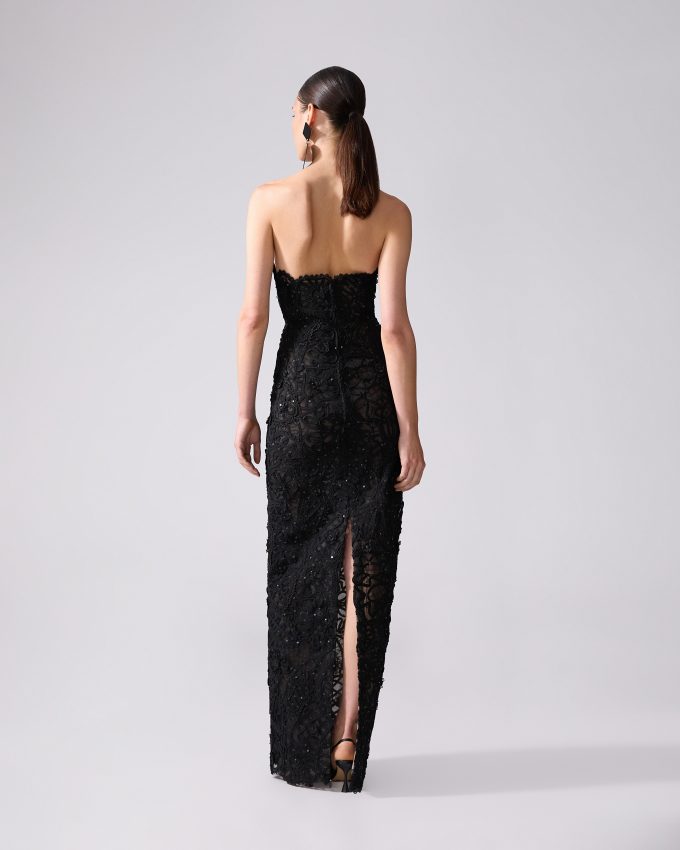 Embroidered Curved Neckline Dress