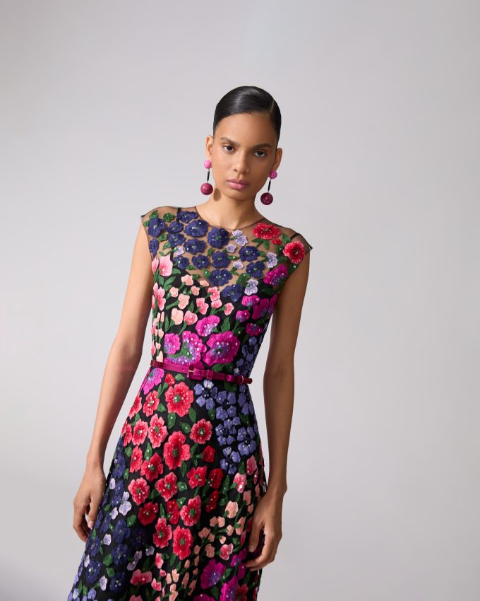 Floral-Embroidered Tulle Dress